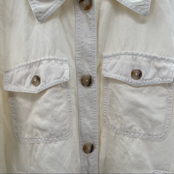 LOFT ANN TAYLOR Twill Linen Shirt Jacket Shacket Cream Pockets Lightweight Small - Picture 8 of 11